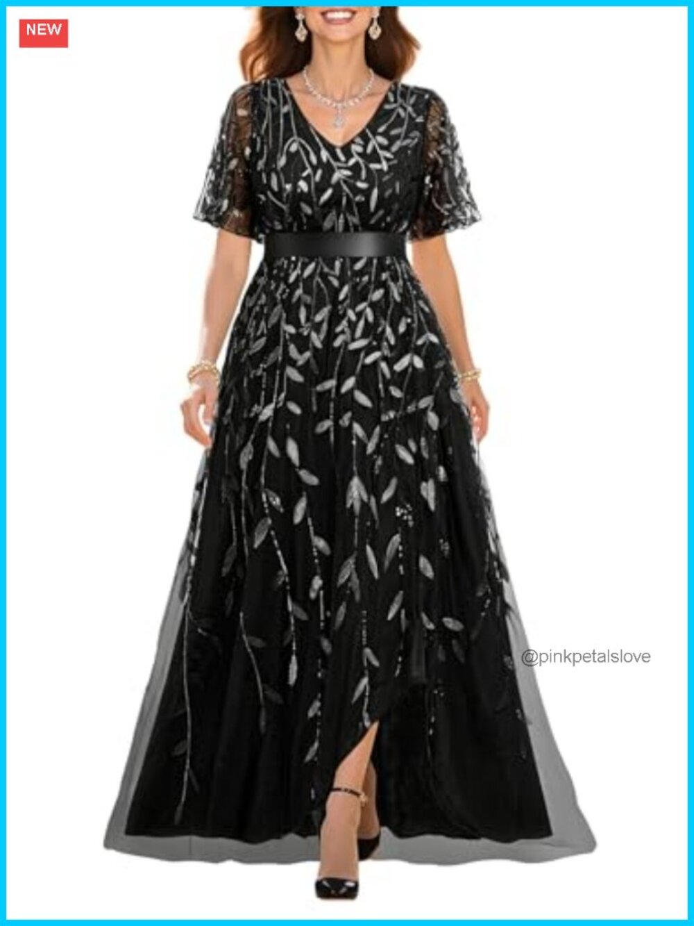 Plus Size Sequin Prom Dress V-Neck Long Formal Evening Gown